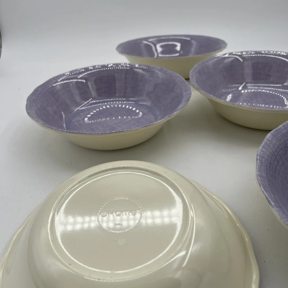 Target Home Melamine Bowls Purple White Plaid~Beige Bottom~ Set Of‎ 5~EUC